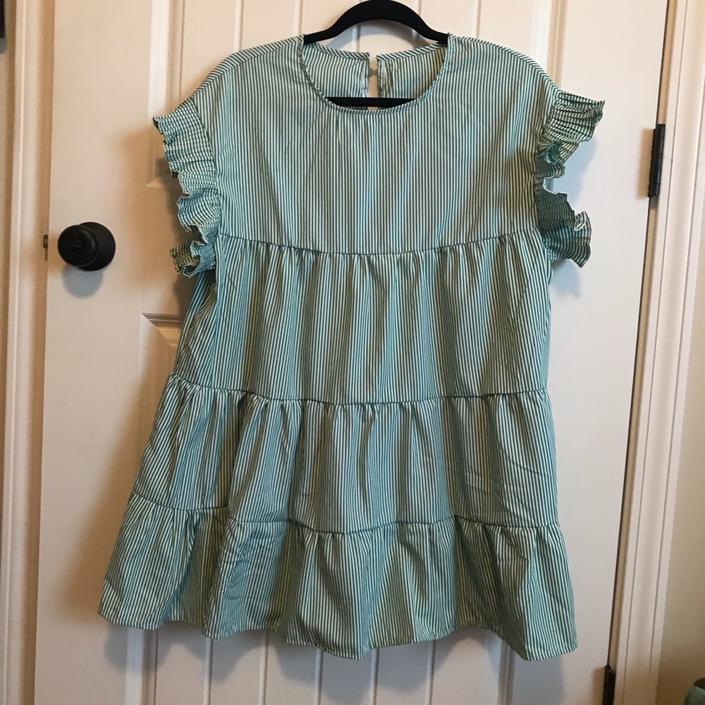 Green and White Striped Top